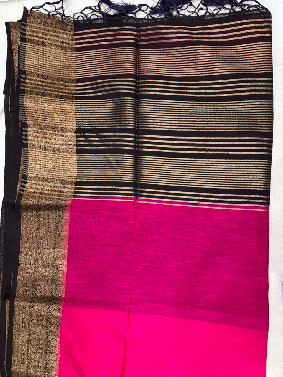Rani Pink & Antique Gold Semi Linen Jute Saree  MPSJ3