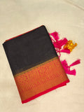 Black & Rani Pink Semi Linen Jute Saree  MPSJ2