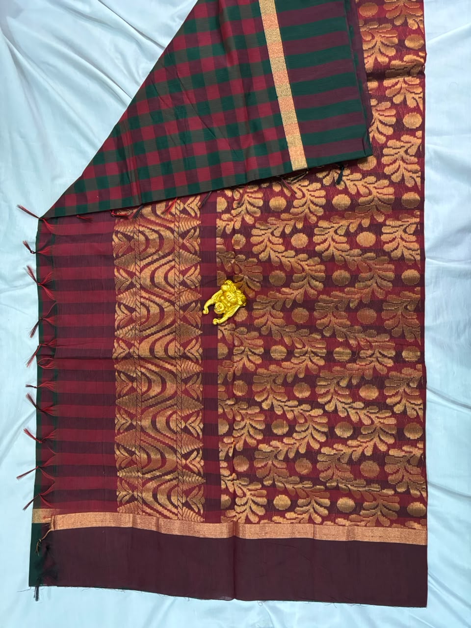 Maroon & Green Kalyani Cotton Checked Saree - KLC003