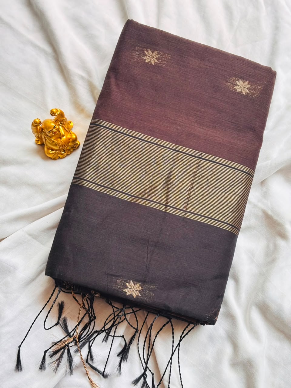 Espresso Brown & Jet Black Maheshwari Cotton Saree  MH008