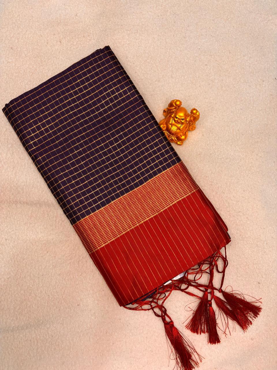 Midnight Blue & Deep Red Soft Silk Saree  MPSS006