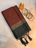 Deep Maroon & Bottle Green Soft Silk Saree with Geometric Zari Pallu  MPSS002