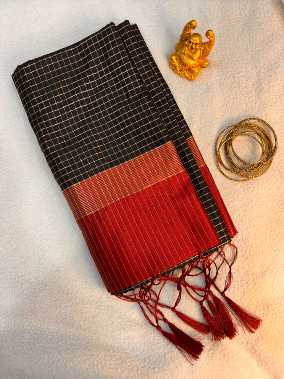 Black & Maroon Soft Silk Saree  MPSS005