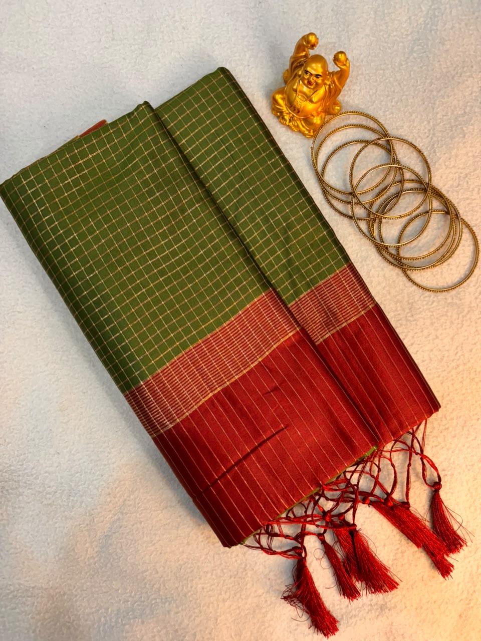 Green & Deep Maroon Soft Silk Saree  MPSS004